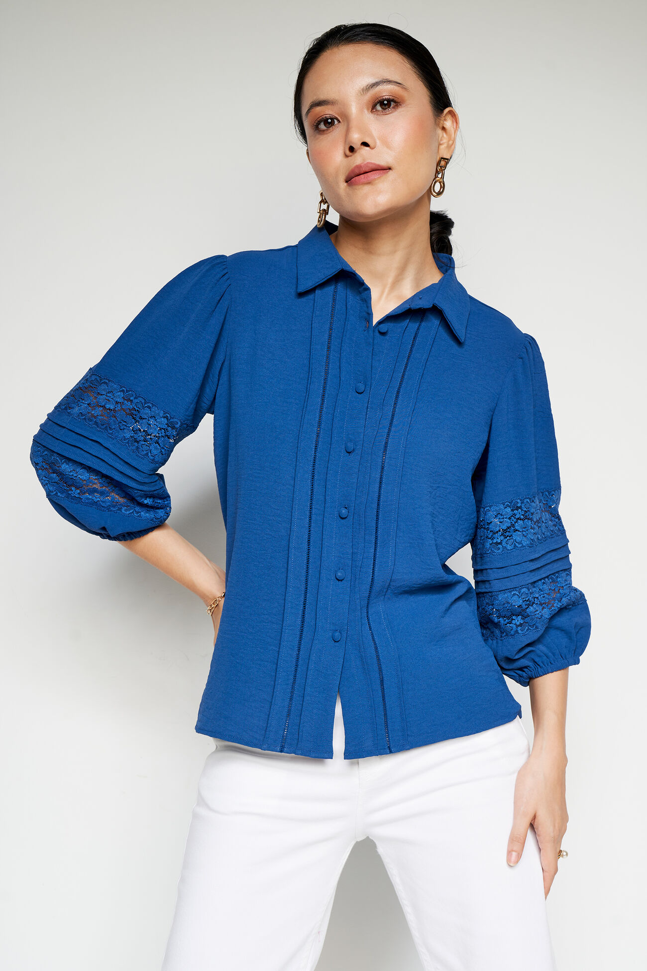 Eve Solid Straight Top, Navy Blue, image 3